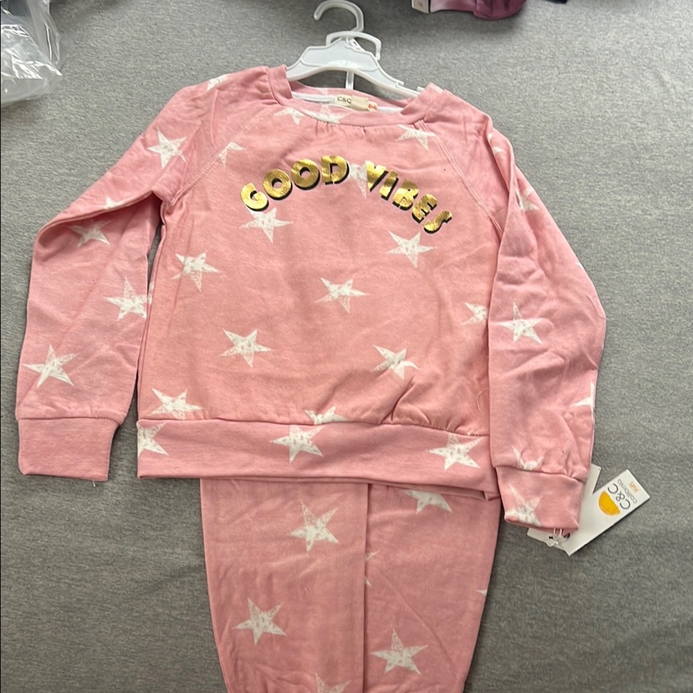 C&C California Pink and White Star Pajama Set